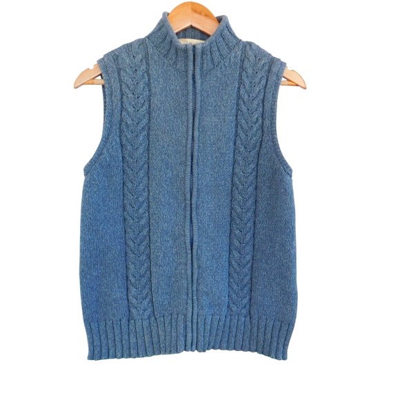 Cabela's Sweaters - Cabelas Women's 100% Cotton Cable Knit Full Zip Sweater Vest Blue Sz‎ Large